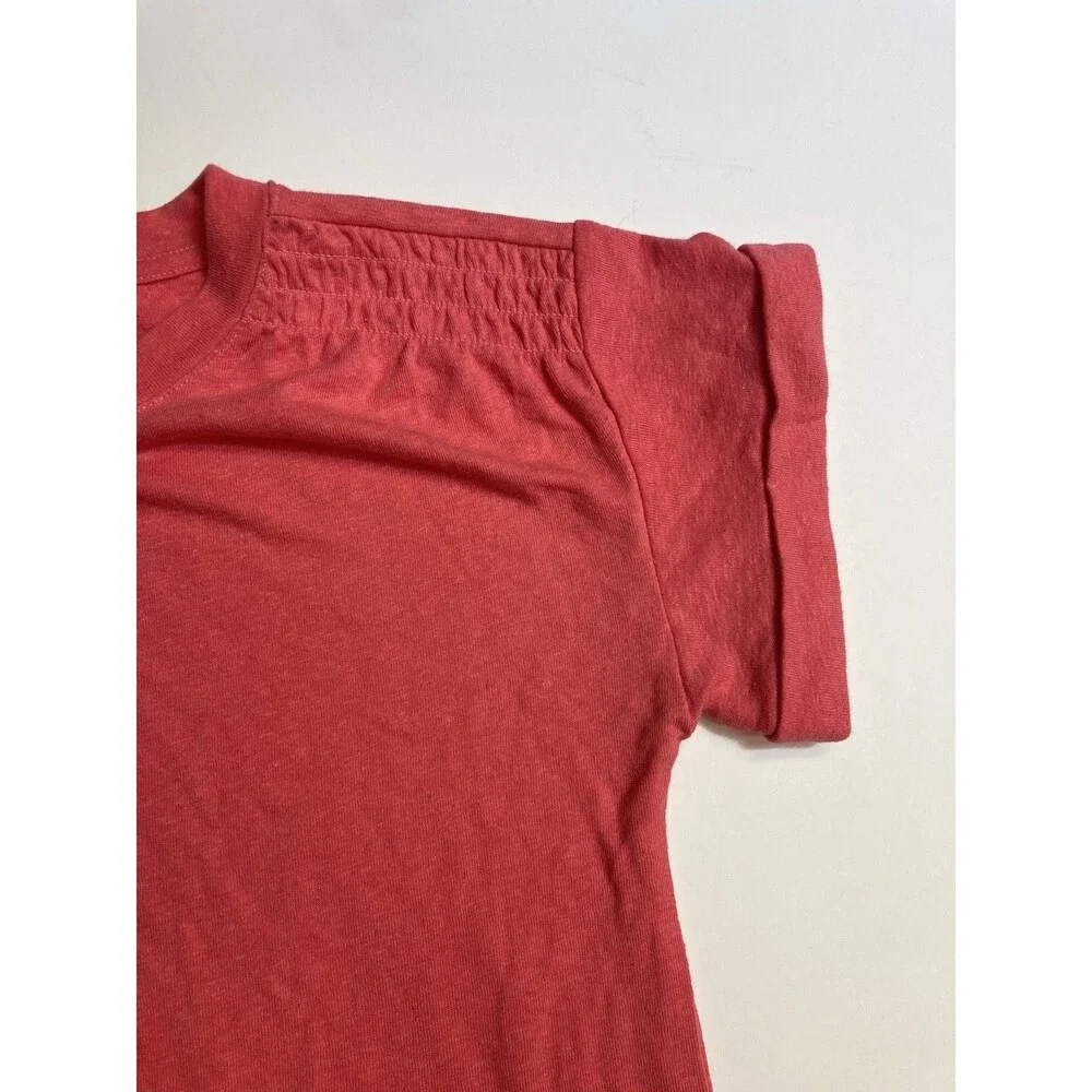 Talbots Women's Red Solid Scoop Neck Smocked Short Sleeve Knit T-Shirt XS
